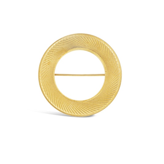 14K Yellow Gold Circle Pin with Engraved Detail