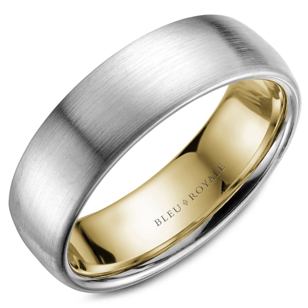 Two-tone satin-finish gold carved band.