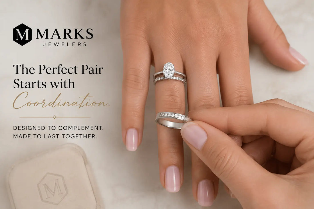 Wedding band coordination with engagement ring at Marks Jewelers Montgomeryville