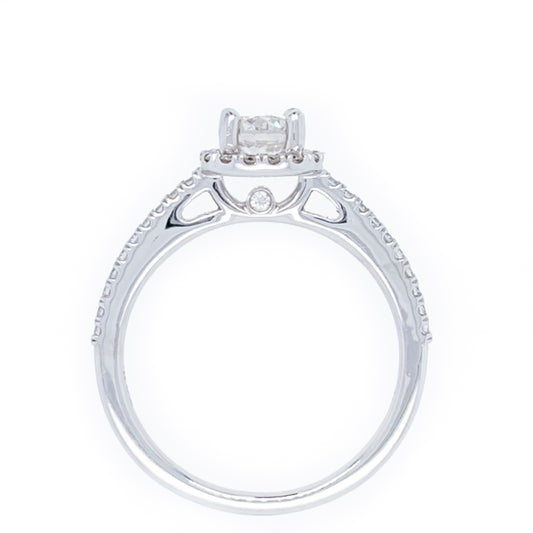 ReMARKable Designs Halo Hidden Accent Natural Diamond Complete Engagement Ring in 14 Karat White Gold with 0.51ctw Round Diamond, Clarity: SI1, Color: G
