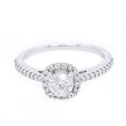 ReMARKable Designs Halo Hidden Accent Natural Diamond Complete Engagement Ring in 14 Karat White Gold with 0.51ctw Round Diamond, Clarity: SI1, Color: G