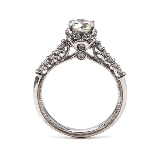 ReMARKable Designs - HEADQUARTERS - MONTGOMERYVILLE PA Side Stone Vintage Natural Diamond Complete Engagement Ring in 14 Karat White with 1 Round Diamond, Color: H, Clarity: SI2, totaling 0.76ctw