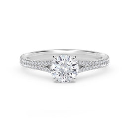 Forevermark Side Stone Natural Diamond Complete Engagement Ring in Platinum White with 0.50ctw I SI1 Round Diamond, Size 6.5