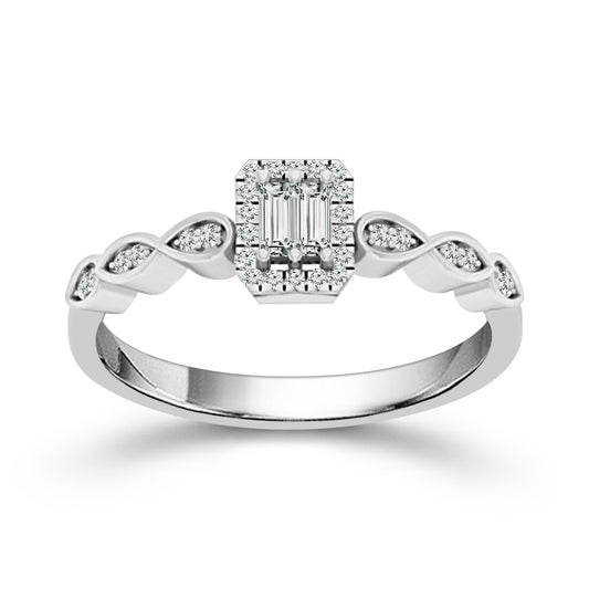 ReMARKable Designs Natural Diamond Halo Complete Engagement Ring in 10 Karat White Gold with 0.17ctw Various Shapes Diamonds, Color: G/H, Clarity: I1