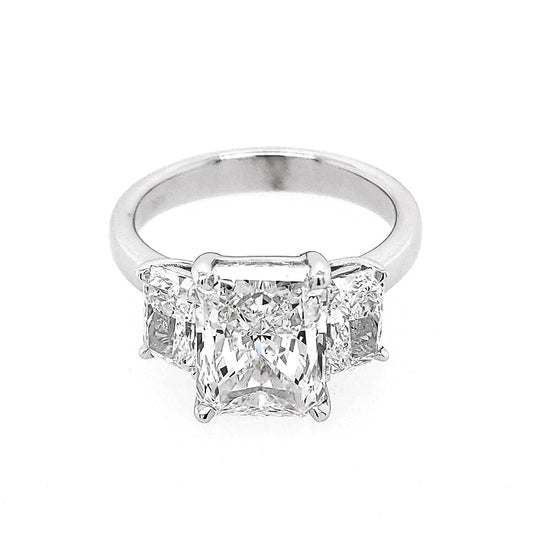 ReMARKable Designs - Made in Montgomeryville Three Stone Natural Diamond Semi-Mount Engagement Ring in 18 Karat White Gold with 1 Radiant Diamond, Color: F, Clarity: VS2, totaling 0.61ctw