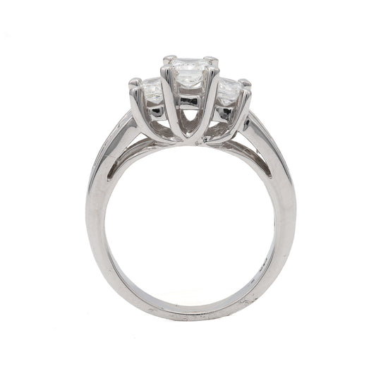 Marks Estate Dept 1 Side Stone Natural Diamond Complete Engagement Ring in 14 Karat White with 1 Radiant Diamond, Color: F/G, Clarity: SI2, totaling 0.54ctw