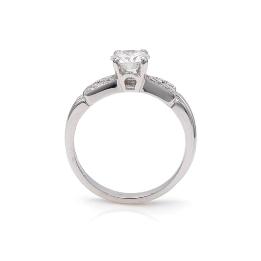 ReMARKable Estate Side Stone Natural Diamond Complete Wedding Set in 18 Karat White Gold with 1 Round Diamond, Color: G, Clarity: VS1, totaling 0.66ctw