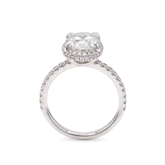 ReMARKable Designs Halo Lab-Grown Diamond Complete Engagement Ring in 14 Karat White Gold with 3.03ct Oval Lab-Grown Diamonds, Clarity: VS2, Color: G