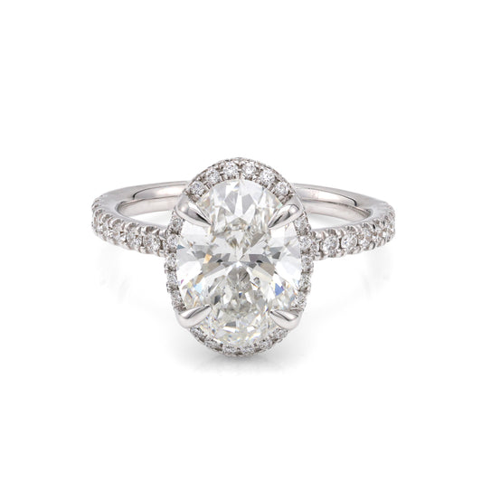 ReMARKable Designs Halo Lab-Grown Diamond Complete Engagement Ring in 14 Karat White Gold with 3.03ct Oval Lab-Grown Diamonds, Clarity: VS2, Color: G