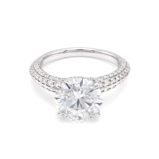 ReMARKable Designs Side Stone Hidden Accent Lab-Grown Diamond Complete Engagement Ring in 18 Karat White Gold with 4.01ct Round Center Lab-Grown Diamond, Color: G, Clarity: VS2 and 0.85ctw Side Lab-Grown Diamonds