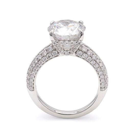 ReMARKable Designs Side Stone Hidden Accent Lab-Grown Diamond Complete Engagement Ring in 18 Karat White Gold with 4.01ct Round Center Lab-Grown Diamond, Color: G, Clarity: VS2 and 0.85ctw Side Lab-Grown Diamonds