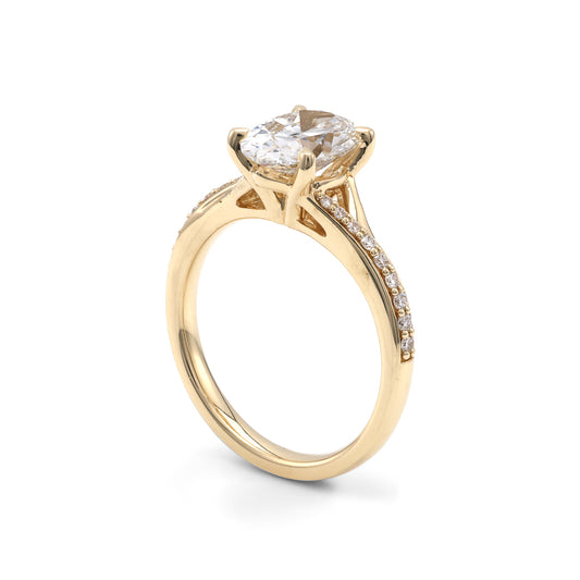 ReMARKable Designs Side Stone Lab-Grown Diamond Complete Engagement Ring in 14 Karat Yellow Gold with 2.10ct Oval Center Lab-Grown Diamond, Color: D, Clarity: VS1