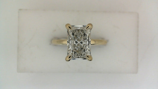 ReMARKable Designs Hidden Accent Lab-Grown Diamond Complete Engagement Ring in 14 Karat Yellow Gold with 2.07ct Radiant Center Lab-Grown Diamond, Color: F, Clarity: VS2