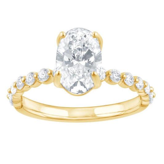 ReMARKable Designs Side Stone Lab-Grown Diamond Complete Engagement Ring in 14 Karat Yellow Gold with 2.09ct Oval Center Lab-Grown Diamond, Color: F, Clarity: VS2
