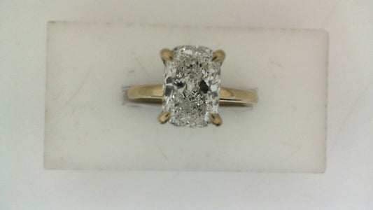 ReMARKable Designs Hidden Accent Lab-Grown Diamond Complete Engagement Ring in 14 Karat Yellow Gold with 2.04ct Elongated Cushion Center Lab-Grown Diamond, Color: F, Clarity: VS1