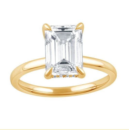 ReMARKable Designs Hidden Accent Lab-Grown Diamond Complete Engagement Ring in 14 Karat Yellow Gold with 3.04ct Emerald Center Lab-Grown Diamond, Color: F, Clarity: VS2