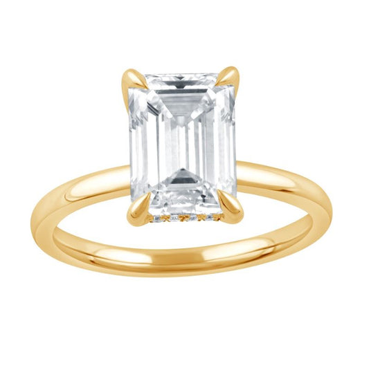 ReMARKable Designs Hidden Accent Lab-Grown Diamond Complete Engagement Ring in 14 Karat Yellow Gold with 3.04ct Emerald Center Lab-Grown Diamond, Color: F, Clarity: VS2