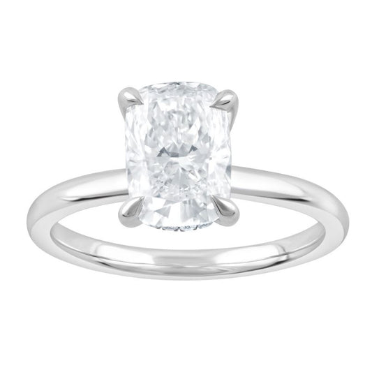 ReMARKable Designs Hidden Accent Lab-Grown Diamond Complete Engagement Ring in 14 Karat White Gold with 2.02ct Elongated Cushion Center Lab-Grown Diamond, Color: F, Clarity: VS2