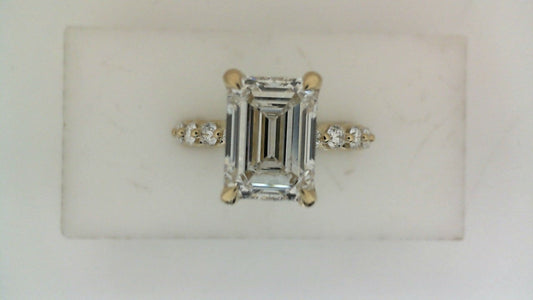 ReMARKable Designs Side Stone Lab-Grown Diamond Complete Engagement Ring in 14 Karat Yellow Gold, Size 7