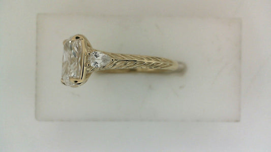 ReMARKable Designs Side Stone Lab-Grown Diamond Complete Engagement Ring in 14 Karat Yellow Gold with 3.07ct Elongated Cushion Center Lab-Grown Diamond, Color: E, Clarity: VS2