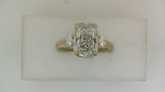 ReMARKable Designs Side-Stone Lab-Grown Diamond Complete Engagement Ring in 14 Karat Yellow Gold with 2.02ct Elongated Cushion Center Lab-Grown Diamond, Color: F, Clarity: VVS2