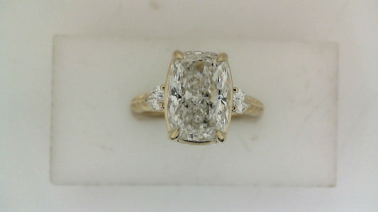 ReMARKable Designs Side Stone Lab-Grown Diamond Complete Engagement Ring in 14 Karat Yellow Gold with 3.07ct Elongated Cushion Center Lab-Grown Diamond, Color: E, Clarity: VS2