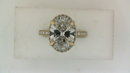 Hidden Accent Solitaire Lab-Grown Diamond Complete Engagement Ring in 18 Karat White with 1 Oval Lab Grown Diamond, Color: F, Clarity: VS2, totaling 2.54ctw