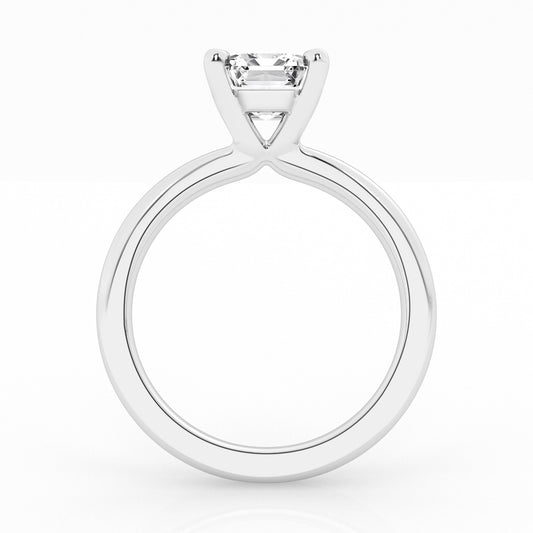 ReMARKable Designs Solitaire Lab-Grown Diamond Complete Engagement Ring in 14 Karat White Gold with 3.10ct Emerald Lab-Grown Diamond, Clarity: VS1, Color: G