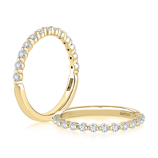 A. Jaffe Stackable Natural Diamond Ladies Wedding Band in 14 Karat Yellow Gold with 0.39ctw Round Diamonds, Clarity: SI1-SI2, Color: G