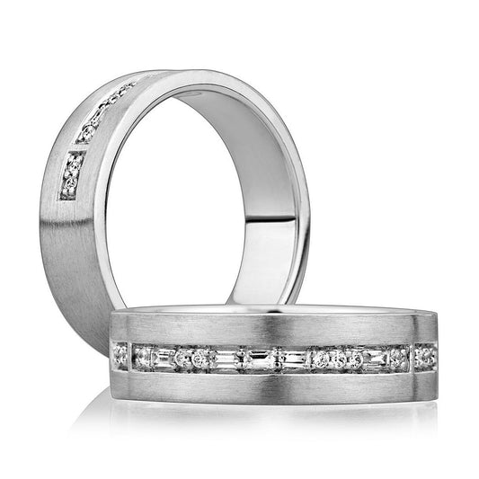 A. Jaffe Men's Natural Diamond Wedding Band in 14 Karat White Gold with 0.09ctw Baguette Diamonds