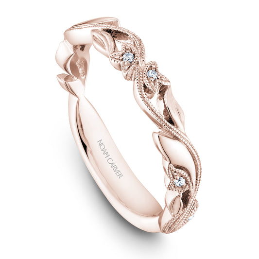 Noam Carver Natural Diamond Ladies Wedding Band in 14 Karat Rose Gold with 0.02ct Round Diamonds, Size 6.25
