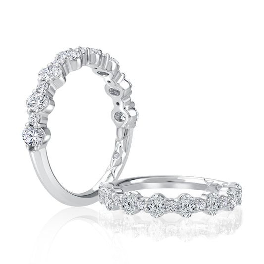A. Jaffe Natural Diamond Band Ladies Wedding Band in 14 Karat White Gold with 0.80ctw Oval Diamonds