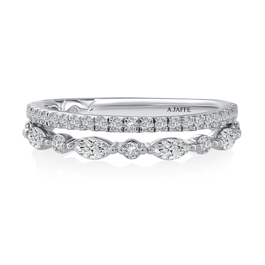 A. Jaffe Natural Diamond Band Ladies Wedding Band in 14 Karat White Gold with 0.13ctw G SI1-SI2 Round Diamonds