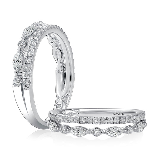 A. Jaffe Natural Diamond Band Ladies Wedding Band in 14 Karat White Gold with 0.13ctw G SI1-SI2 Round Diamonds