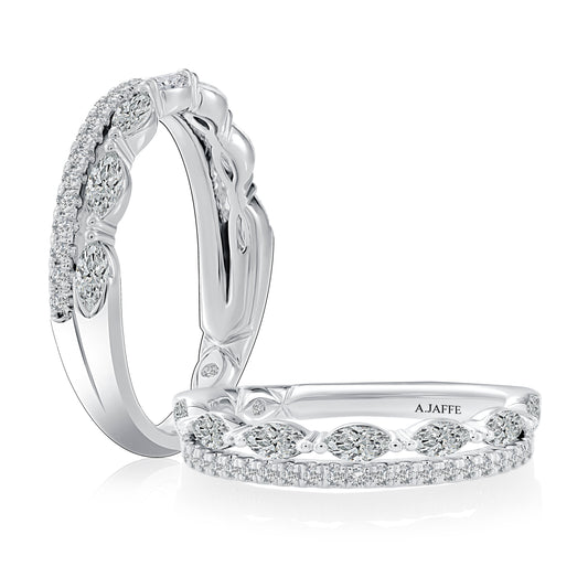 A. Jaffe Natural Diamond Band Ladies Wedding Band in 14 Karat White Gold with 0.13ctw G SI1-SI2 Round Diamonds