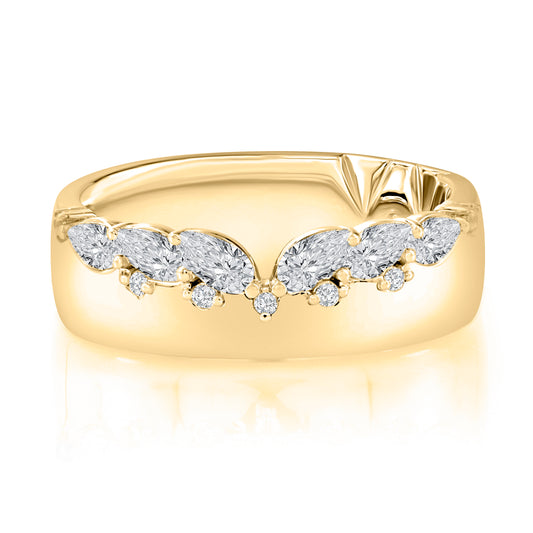 A. Jaffe Natural Diamond Ladies Wedding Band in 14 Karat Yellow Gold with 0.24ctw Marquise Diamonds, Clarity: SI1-SI2, Color: G