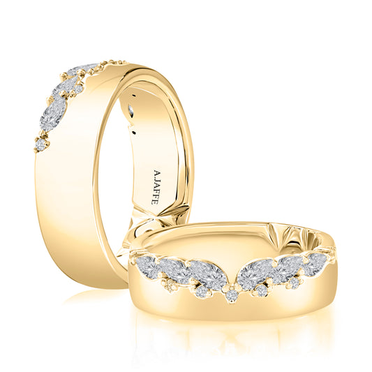 A. Jaffe Natural Diamond Ladies Wedding Band in 14 Karat Yellow Gold with 0.24ctw Marquise Diamonds, Clarity: SI1-SI2, Color: G
