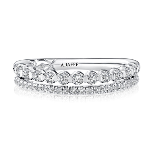 A. Jaffe Natural Diamond Ladies Wedding Band in 14 Karat White Gold with 0.24ctw Marquise Diamonds, Clarity: SI1-SI2, Color: G