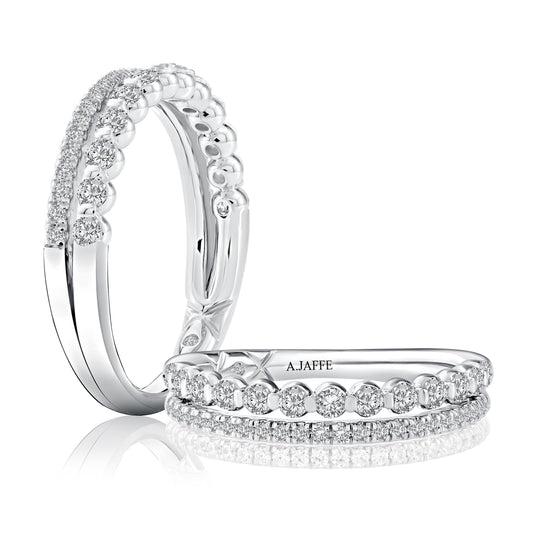 A. Jaffe Natural Diamond Ladies Wedding Band in 14 Karat White Gold with 0.24ctw Marquise Diamonds, Clarity: SI1-SI2, Color: G