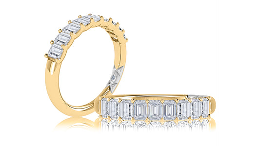 A. Jaffe Natural Diamond Ladies Wedding Band in 14 Karat Yellow Gold with 1.04ctw Emerald Diamonds, Clarity: SI1-SI2, Color: G