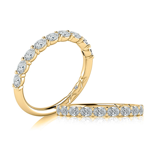 A. Jaffe Natural Diamond Ladies Wedding Band in 14 Karat Yellow Gold with 0.72ctw Oval Diamonds, Clarity: SI1-SI2, Color: G