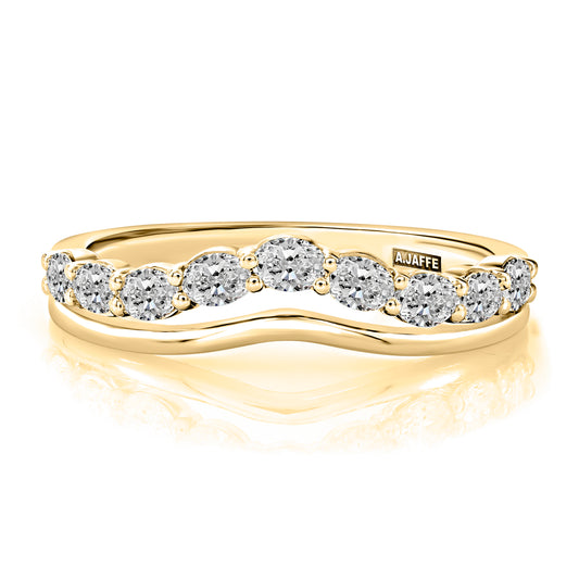 A. Jaffe Natural Diamond Ladies Wedding Band in 14 Karat Yellow Gold with 0.63ctw Oval Diamonds, Clarity: SI1-SI2, Color: G