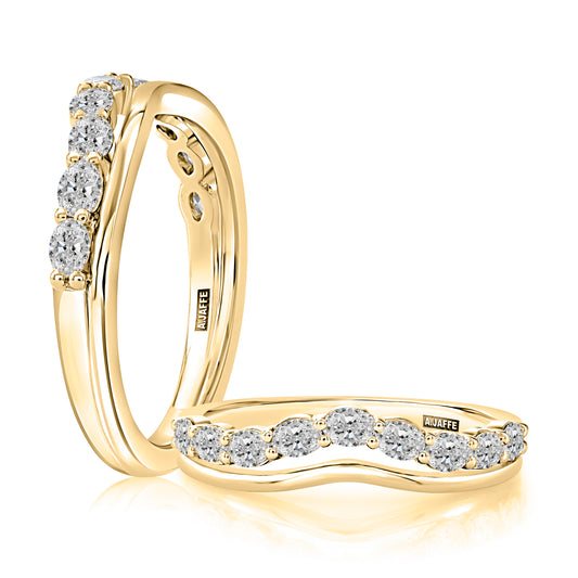 A. Jaffe Natural Diamond Ladies Wedding Band in 14 Karat Yellow Gold with 0.63ctw Oval Diamonds, Clarity: SI1-SI2, Color: G
