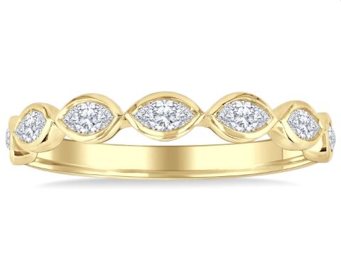 ReMARKable Designs Natural Diamond Ladies Wedding Band in 14 Karat Yellow Gold with 0.70ctw Marquise Diamonds, Color: I/J, Clarity: SI2-I1