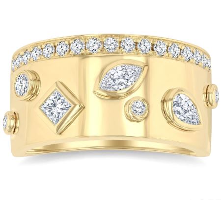 ReMARKable Designs Men's Natural Diamond Band in 14 Karat Yellow Gold with 0.75ctw Various Shapes Diamonds, Color: I/J, Clarity: SI2-I1