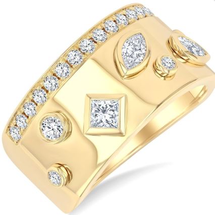 ReMARKable Designs Men's Natural Diamond Band in 14 Karat Yellow Gold with 0.75ctw Various Shapes Diamonds, Color: I/J, Clarity: SI2-I1