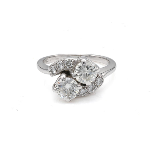 Marks Estate Dept 1 Bypass Twin Ring with Natural Diamond in 14 Karat White Gold, Clarity: SI2, Color: H/I, Ladies Size 4