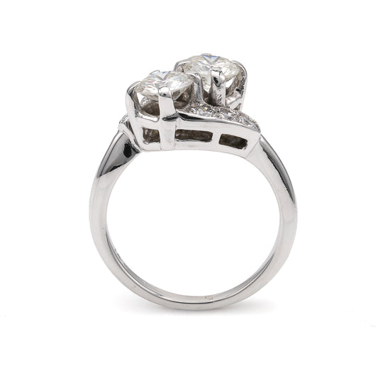 Marks Estate Dept 1 Bypass Twin Ring with Natural Diamond in 14 Karat White Gold, Clarity: SI2, Color: H/I, Ladies Size 4