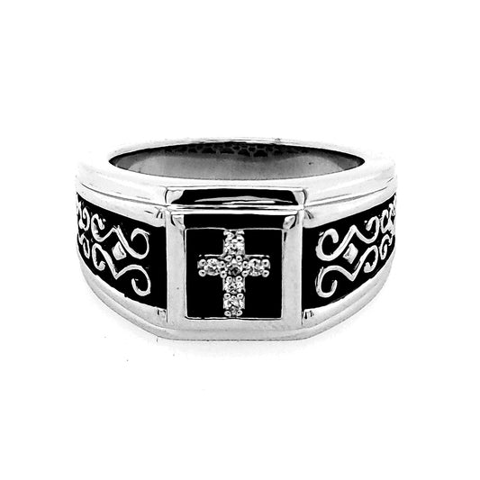 Men's Diamond Accent Fashion Ring in Sterling Silver White with 0.06ctw Round Diamond, Size 10