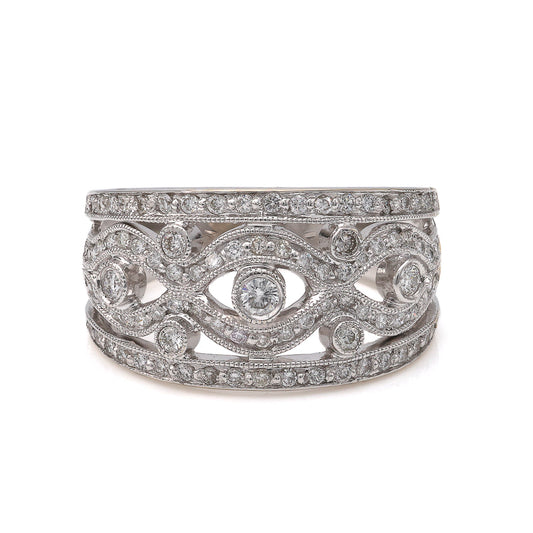 Marks Estate Dept 1 Estate Collection Natural Diamond Fashion Ring in 14 Karat White Gold with 0.75ctw Round Diamonds, Clarity: SI1-SI2, Color: G